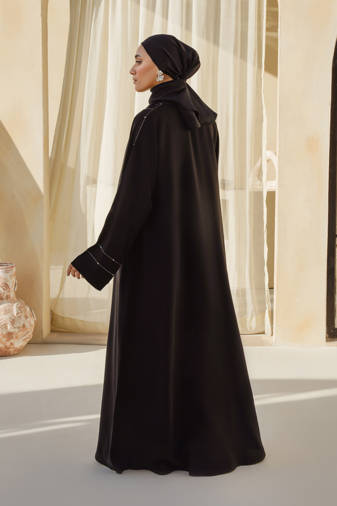 Divinely Crafted Abaya Casual Crepe 1 Piece Hareer Abaya | Buttoned Up