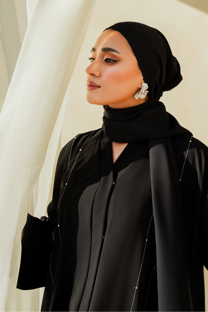 Divinely Crafted Abaya Casual Crepe 1 Piece Hareer Abaya | Buttoned Up