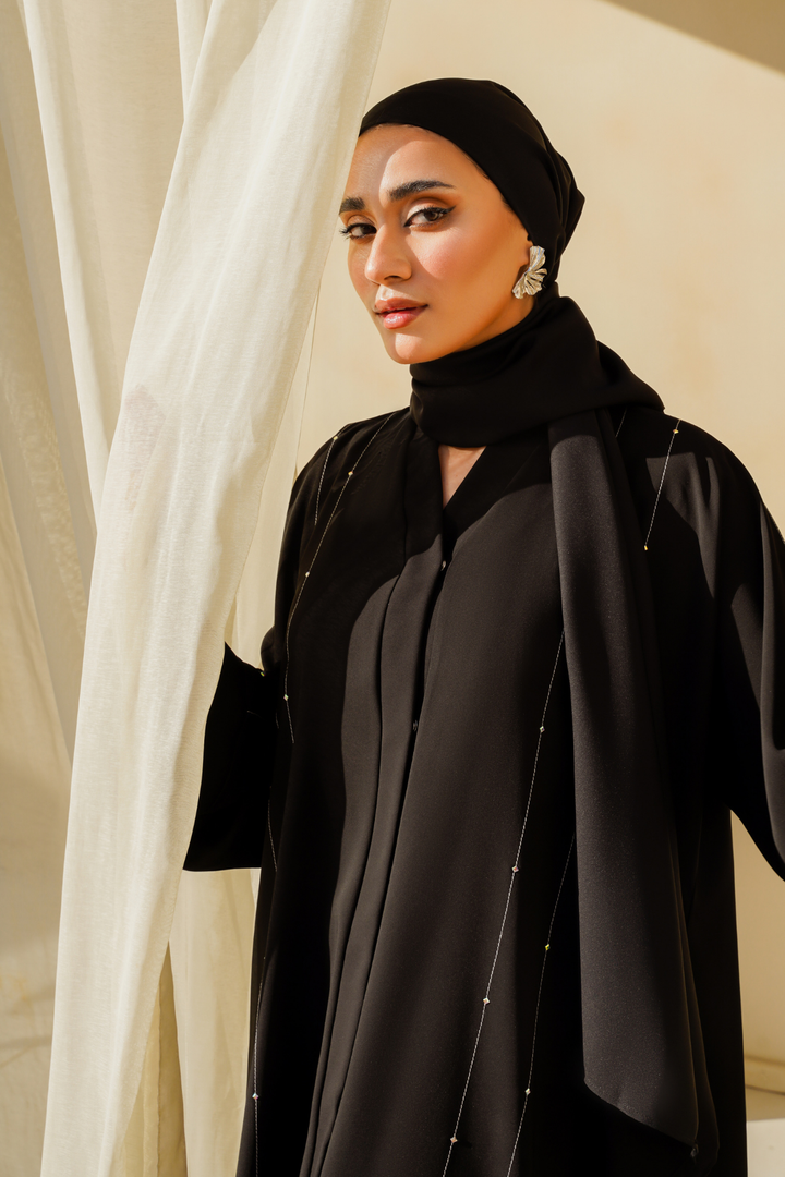 Divinely Crafted Abaya Casual Crepe 1 Piece Hareer Abaya | Buttoned Up