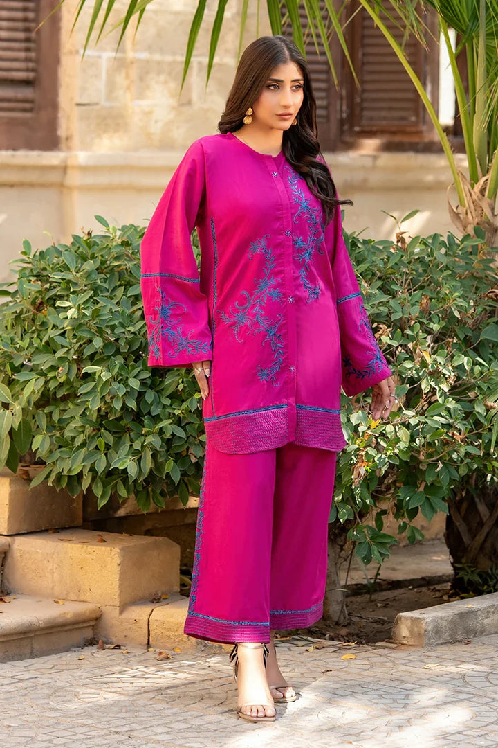 Dhaga Women Pret Embroidered 2 Piece cotton Midnight Magenta SS25DSE140 - Summer Collection