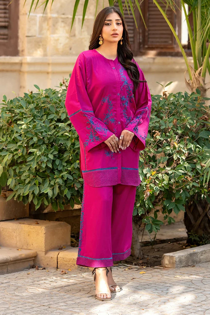 Dhaga Women Pret Embroidered 2 Piece cotton Midnight Magenta SS25DSE140 - Summer Collection