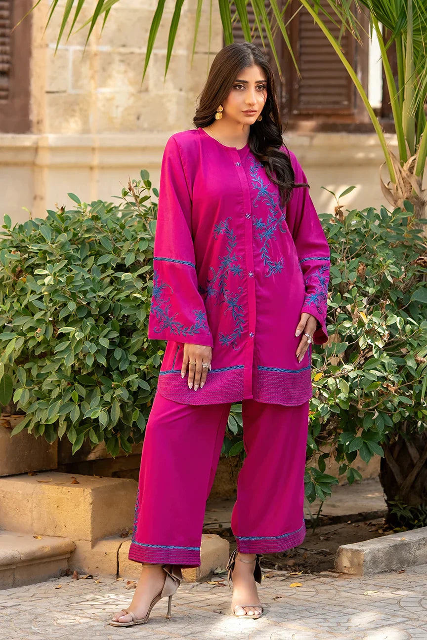 Dhaga Women Pret Embroidered 2 Piece cotton Midnight Magenta SS25DSE140 - Summer Collection