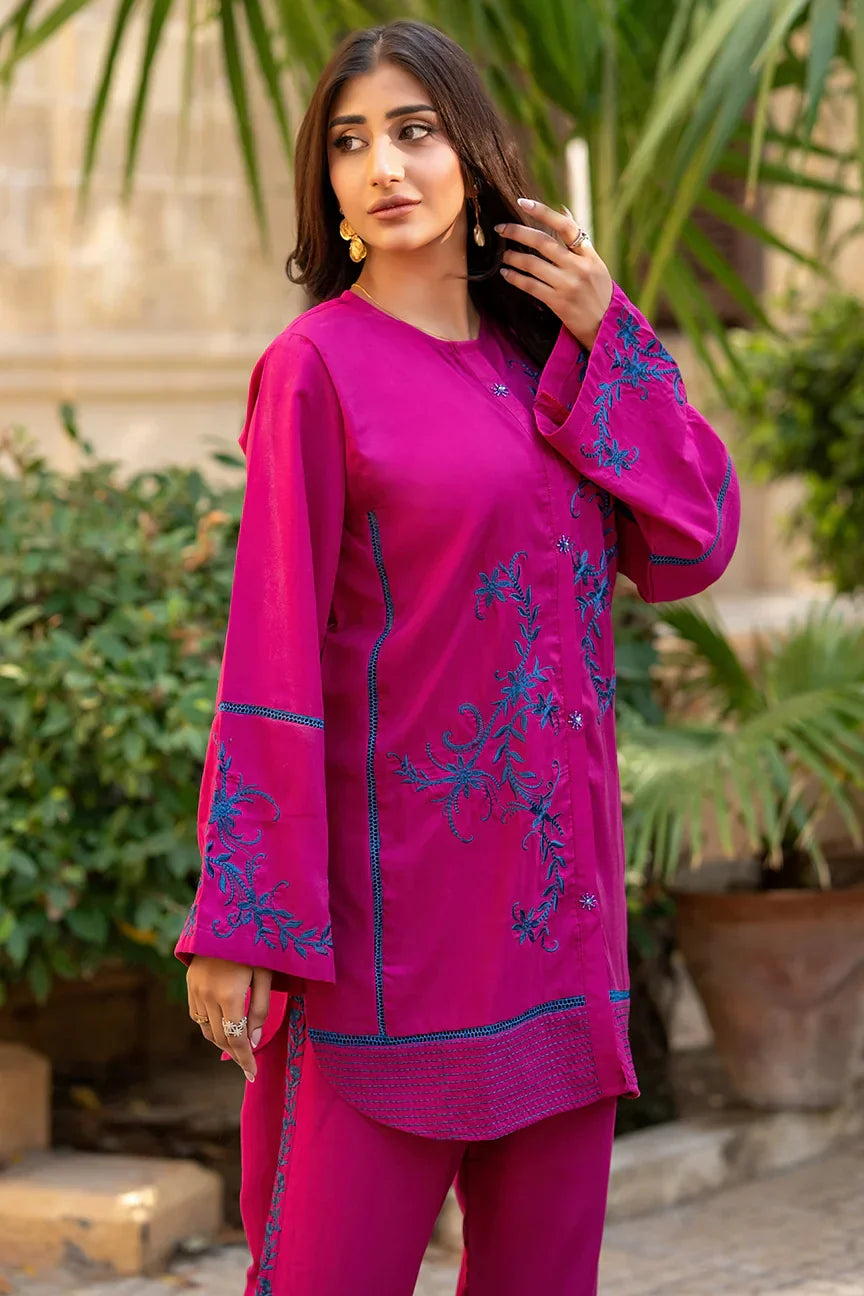 Dhaga Women Pret Embroidered 2 Piece cotton Midnight Magenta SS25DSE140 - Summer Collection