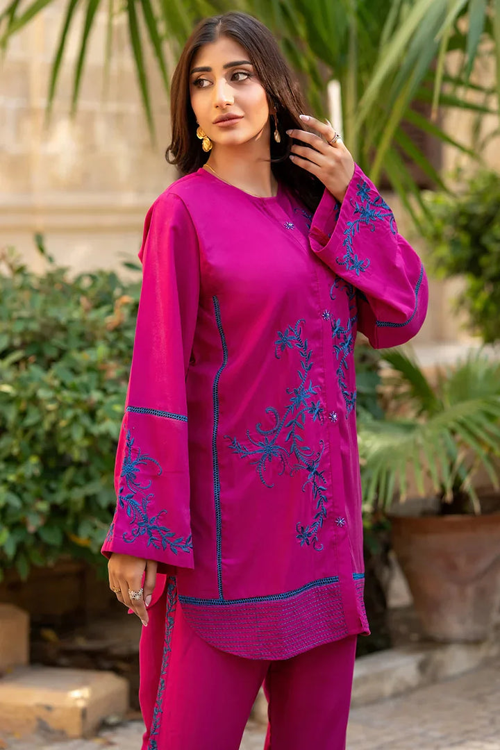 Dhaga Women Pret Embroidered 2 Piece cotton Midnight Magenta SS25DSE140 - Summer Collection