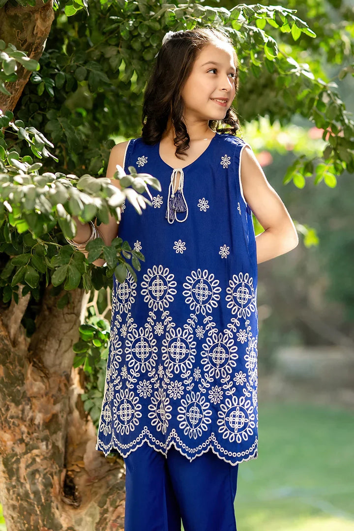 Dhaga Kids Pret Embroidred Cotton 2 Piece Blue Bloomer SS25DSE007 - Summer Collection
