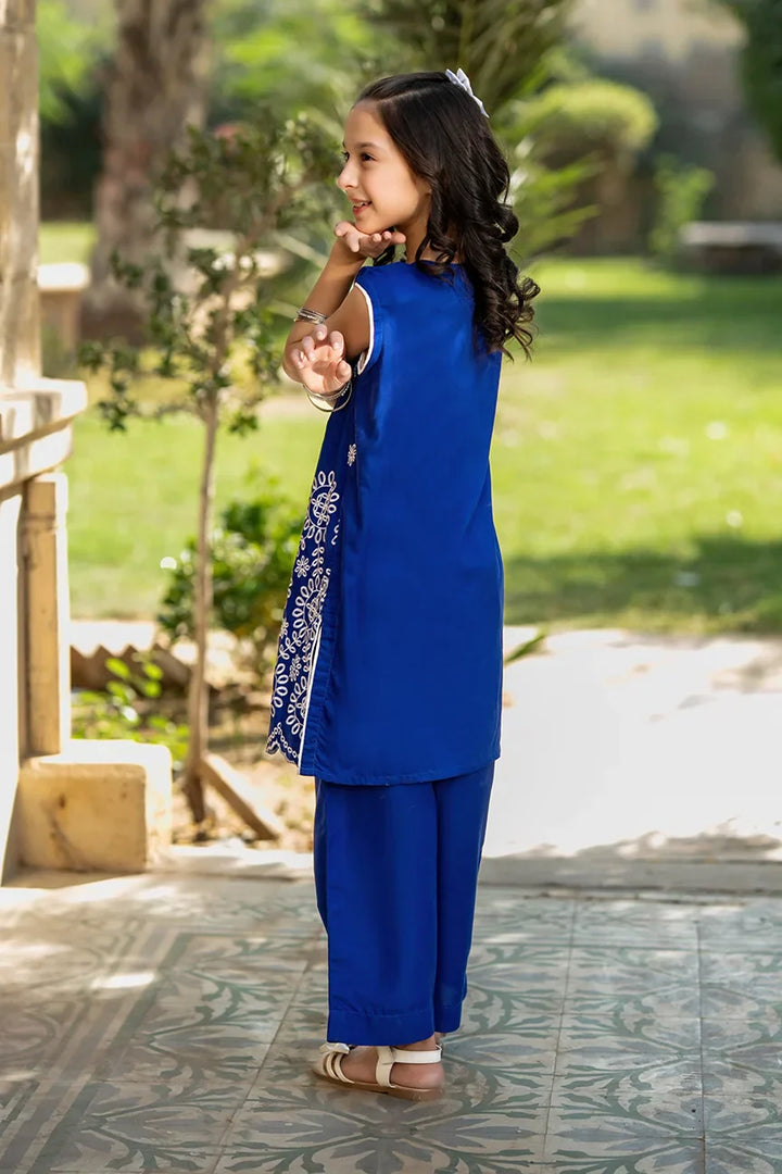 Dhaga Kids Pret Embroidred Cotton 2 Piece Blue Bloomer SS25DSE007 - Summer Collection