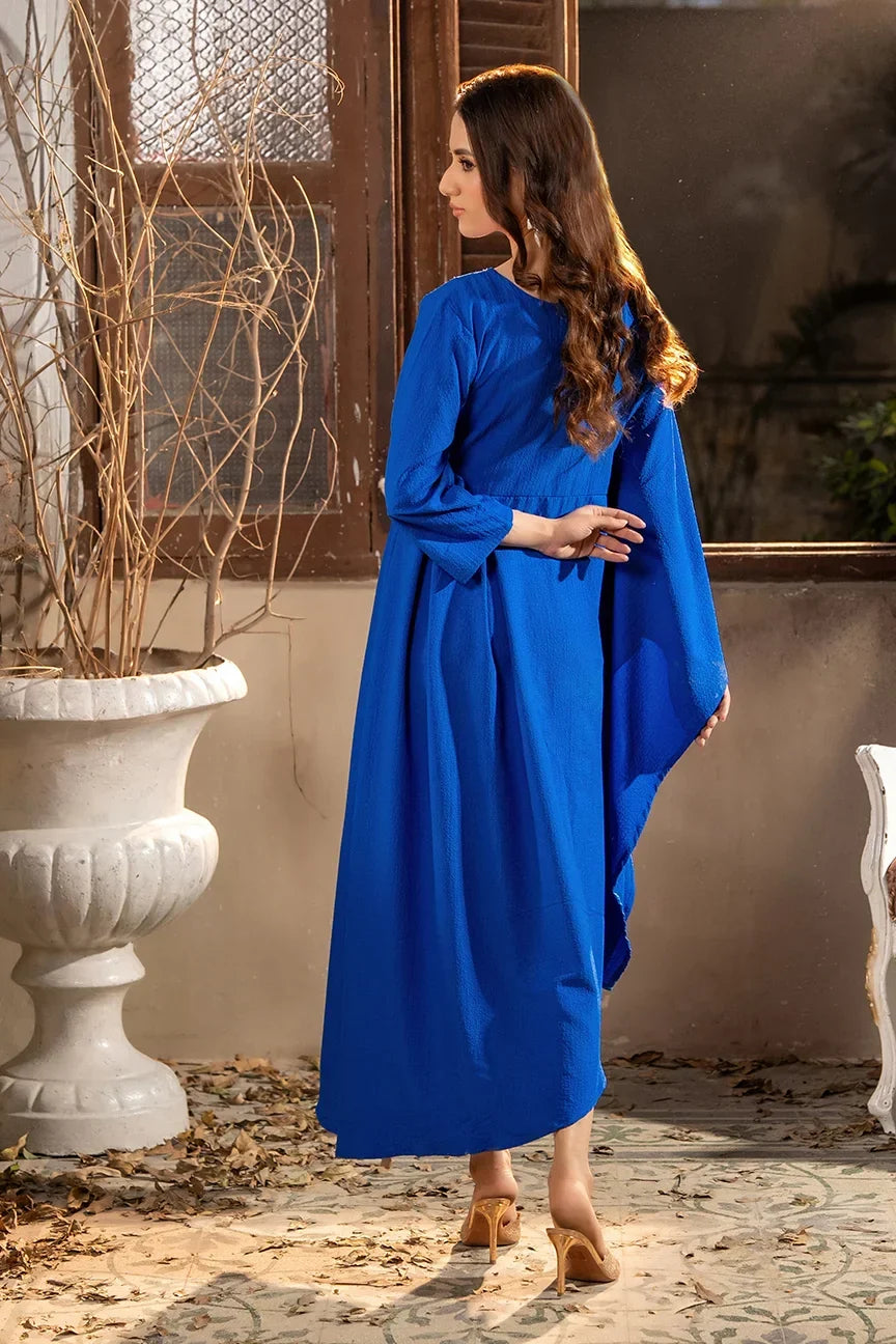 Dhaga Women Pret Printed 2 Piece Seersucker Flamenco Blue SS25DSD406 - Summer Collection Maxi Dress
