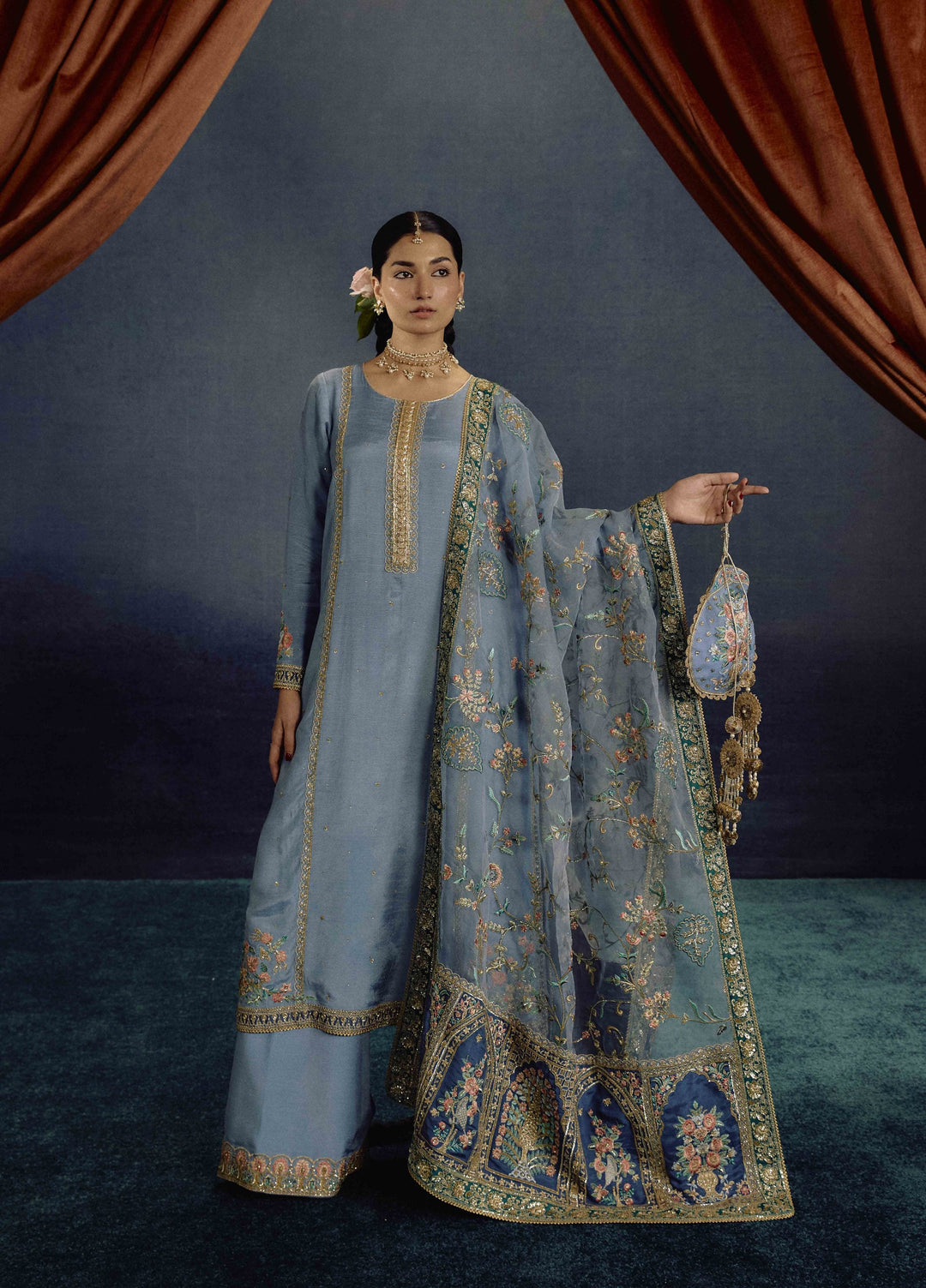 Kamiar Rokni Unstitched Embroidered Raw Silk 3 Piece Suit KR26UF Heer - Festive Collection