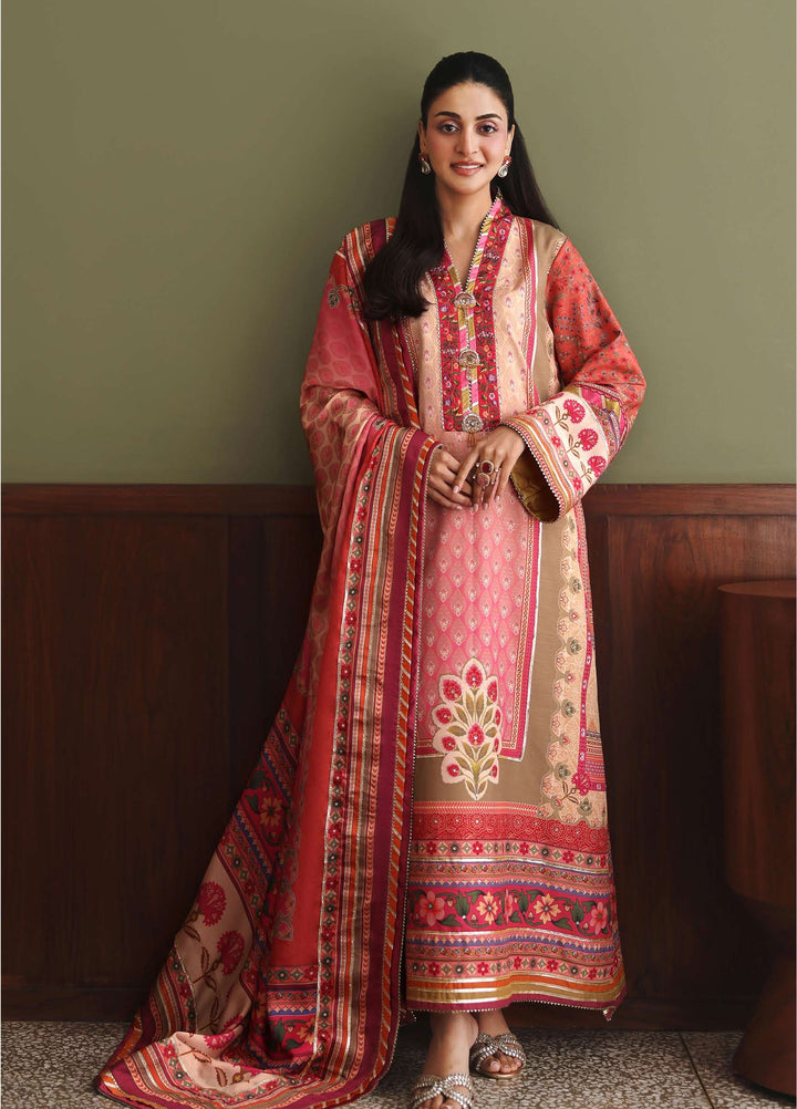 Nirvana by Mushq Unstitched Printed Raw Silk 3 Piece Suit MU26UNR Rose Mood HUNPS260104 - Festive Collection