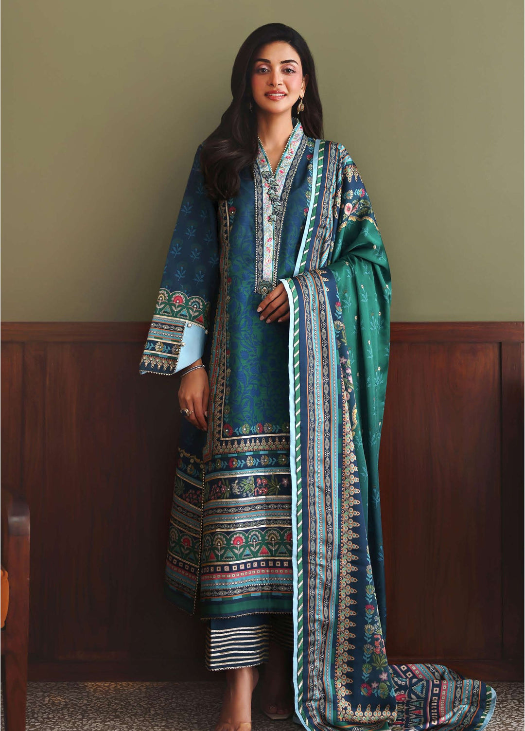 Nirvana by Mushq Unstitched Printed Raw Silk 3 Piece Suit MU26UNR Scene Stealer HUNPS260107 - Festive Collection