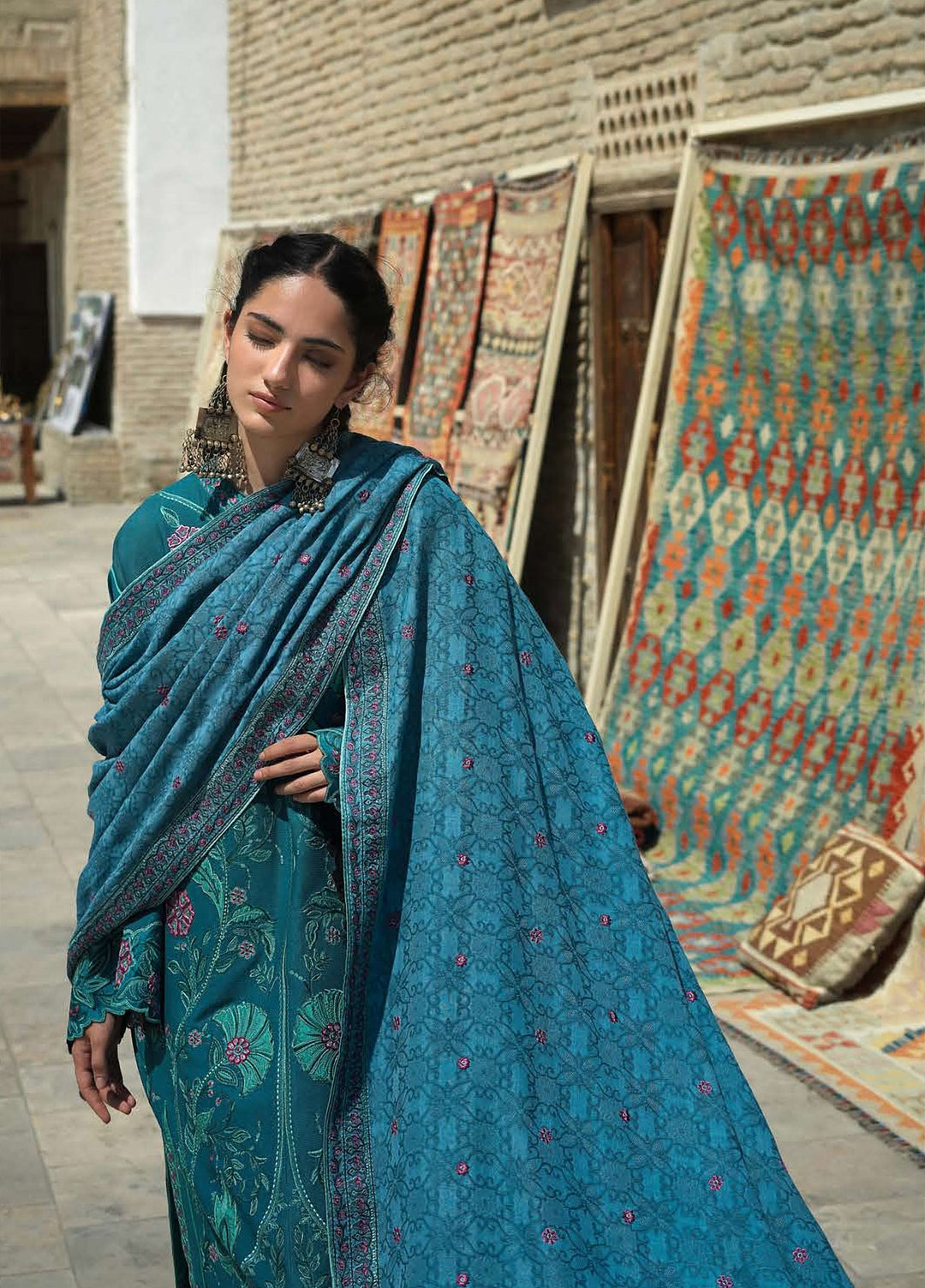 Beneath Bukhara by Mushq Unstitched Embroidered Corduroy 3 Piece Suit MU26UBBW Azure Courtyard HUNWI260109 - Winter Collection