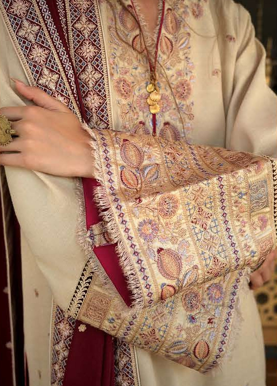 Beneath Bukhara by Mushq Unstitched Embroidered Karandi 3 Piece Suit MU26UBBW Frosted Dome HUNWI260110 - Winter Collection
