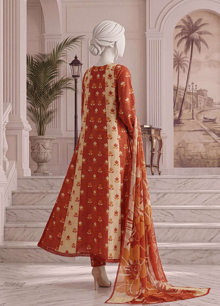 A Flowy Cut by HZ Textiles RTW Printed Rawsilk 3 Piece Suit HZ26RFC RPF-3P-006 Cinnamon Cream - Casual Collection