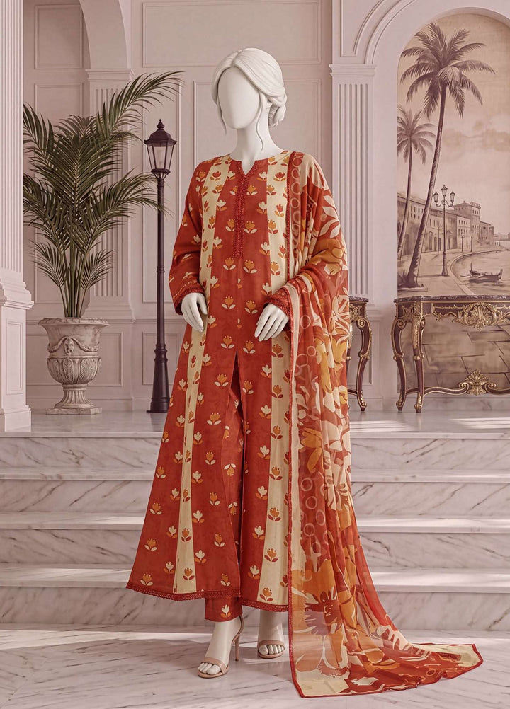 A Flowy Cut by HZ Textiles RTW Printed Rawsilk 3 Piece Suit HZ26RFC RPF-3P-006 Cinnamon Cream - Casual Collection