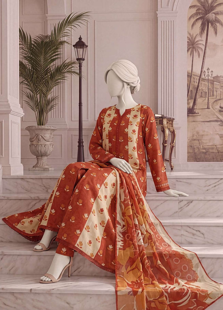 A Flowy Cut by HZ Textiles RTW Printed Rawsilk 3 Piece Suit HZ26RFC RPF-3P-006 Cinnamon Cream - Casual Collection