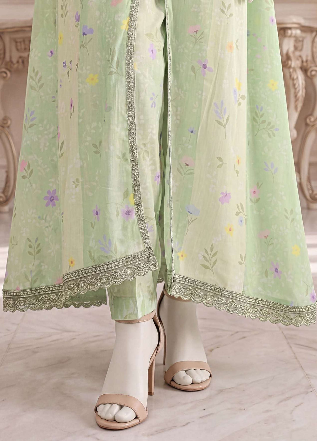 A Flowy Cut by HZ Textiles RTW Printed Raw Silk 3 Piece Suit HZ26RFC RPF-3P-003 Lime Mellow - Casual Collection
