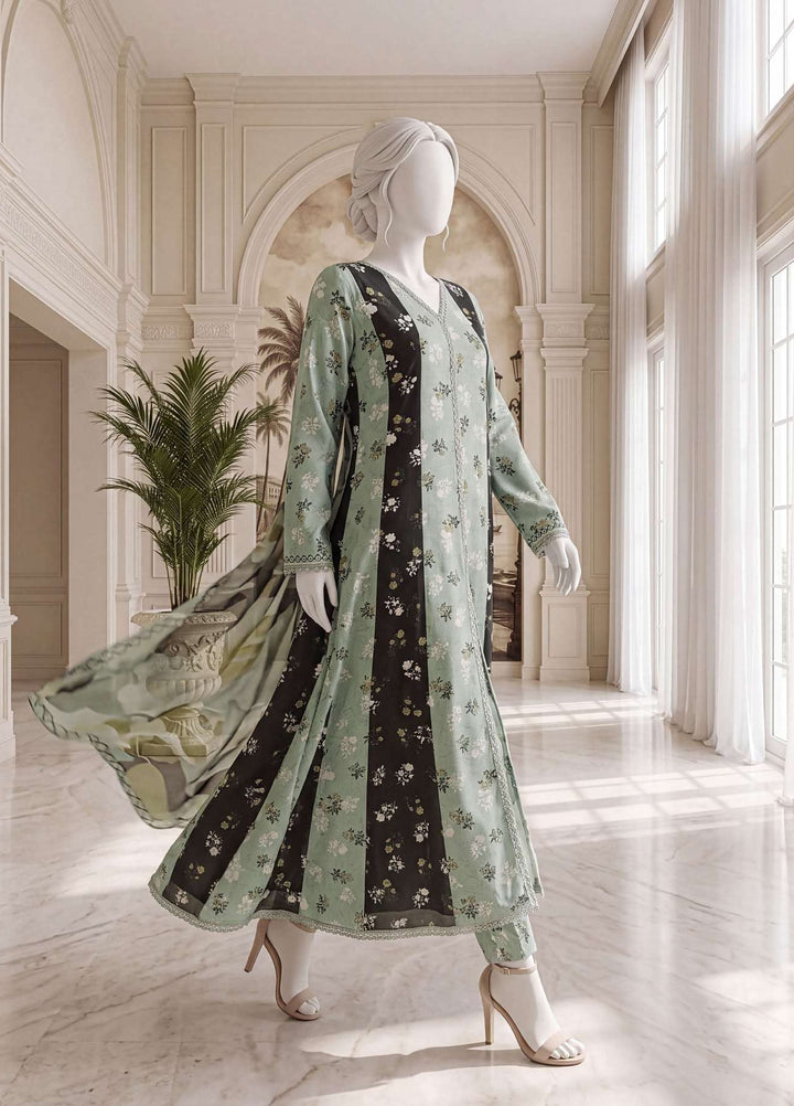 A Flowy Cut by HZ Textiles RTW Printed Raw Silk 3 Piece Suit HZ26RFC RPF-3P-001 Mint Mauve - Casual Collection
