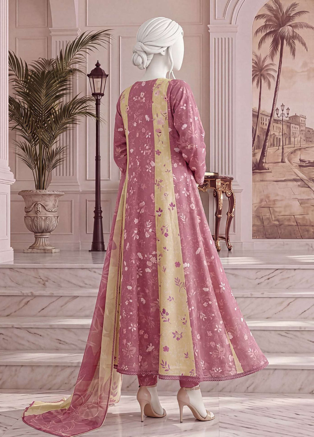 A Flowy Cut by HZ Textiles RTW Printed Raw Silk 3 Piece Suit HZ26RFC RPF-3P-004 Rose Blush - Casual Collection