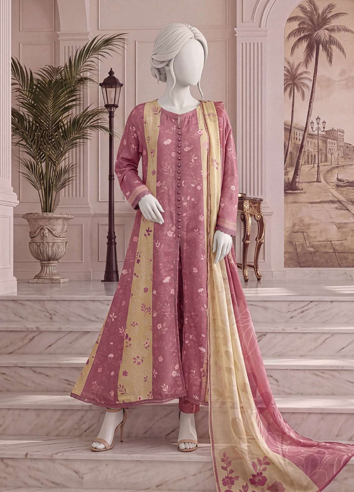 A Flowy Cut by HZ Textiles RTW Printed Raw Silk 3 Piece Suit HZ26RFC RPF-3P-004 Rose Blush - Casual Collection