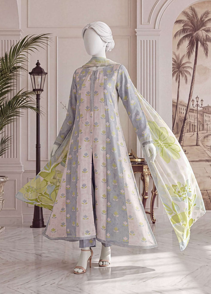 A Flowy Cut by HZ Textiles RTW Printed Rawsilk 3 Piece Suit HZ26RFC RPF-3P-005 Soft Pond - Casual Collection