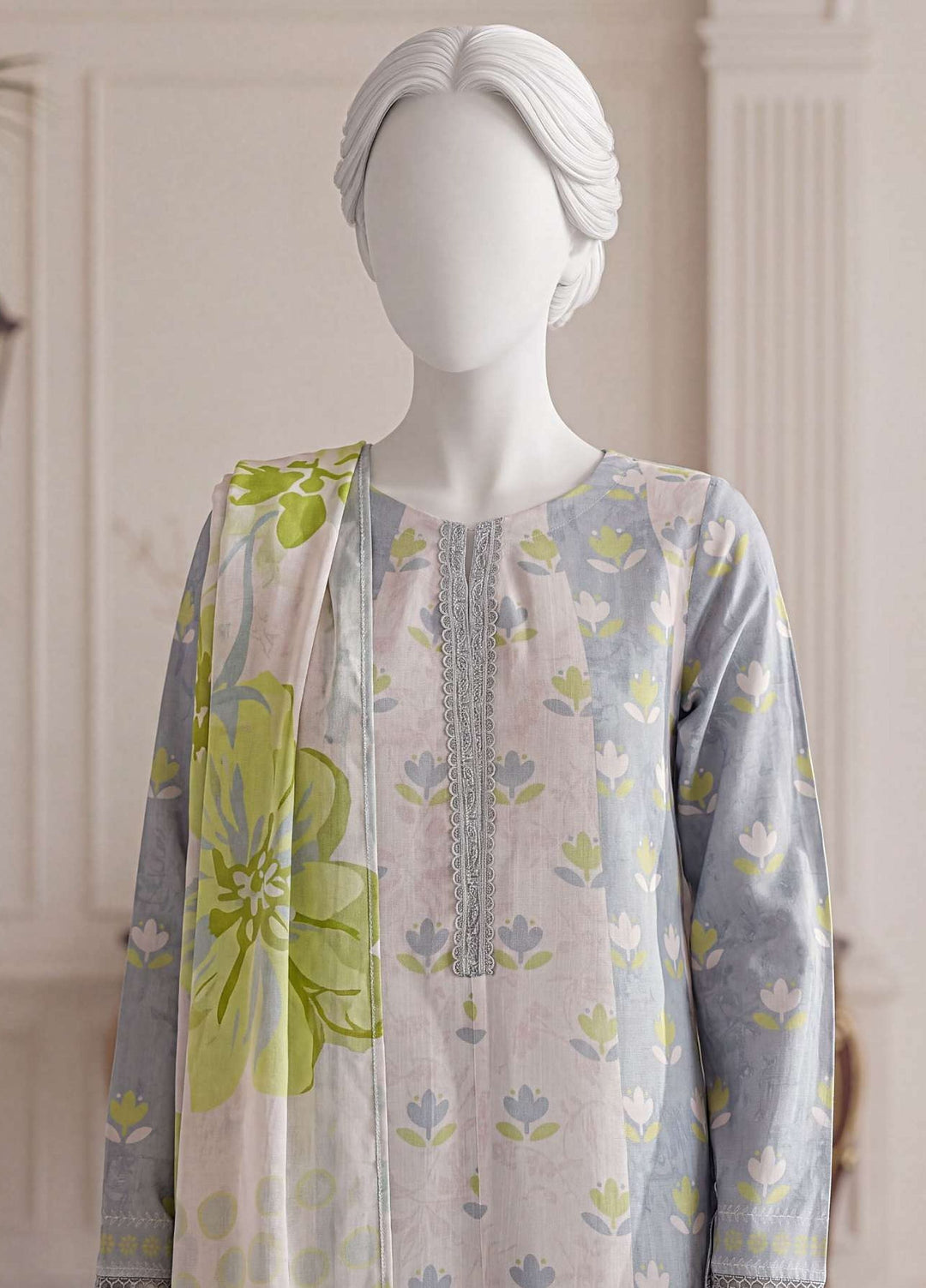 A Flowy Cut by HZ Textiles RTW Printed Rawsilk 3 Piece Suit HZ26RFC RPF-3P-005 Soft Pond - Casual Collection