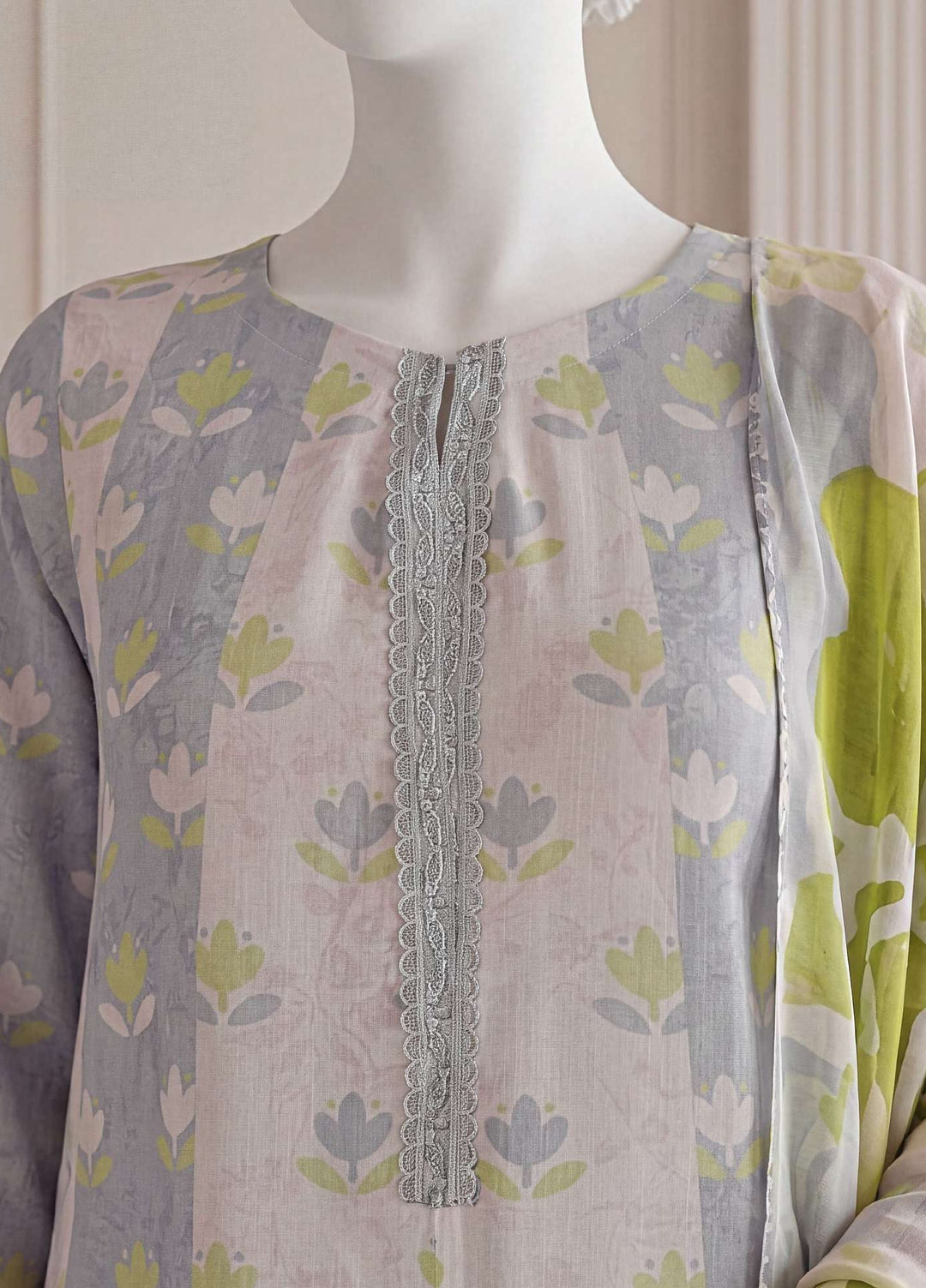 A Flowy Cut by HZ Textiles RTW Printed Rawsilk 3 Piece Suit HZ26RFC RPF-3P-005 Soft Pond - Casual Collection