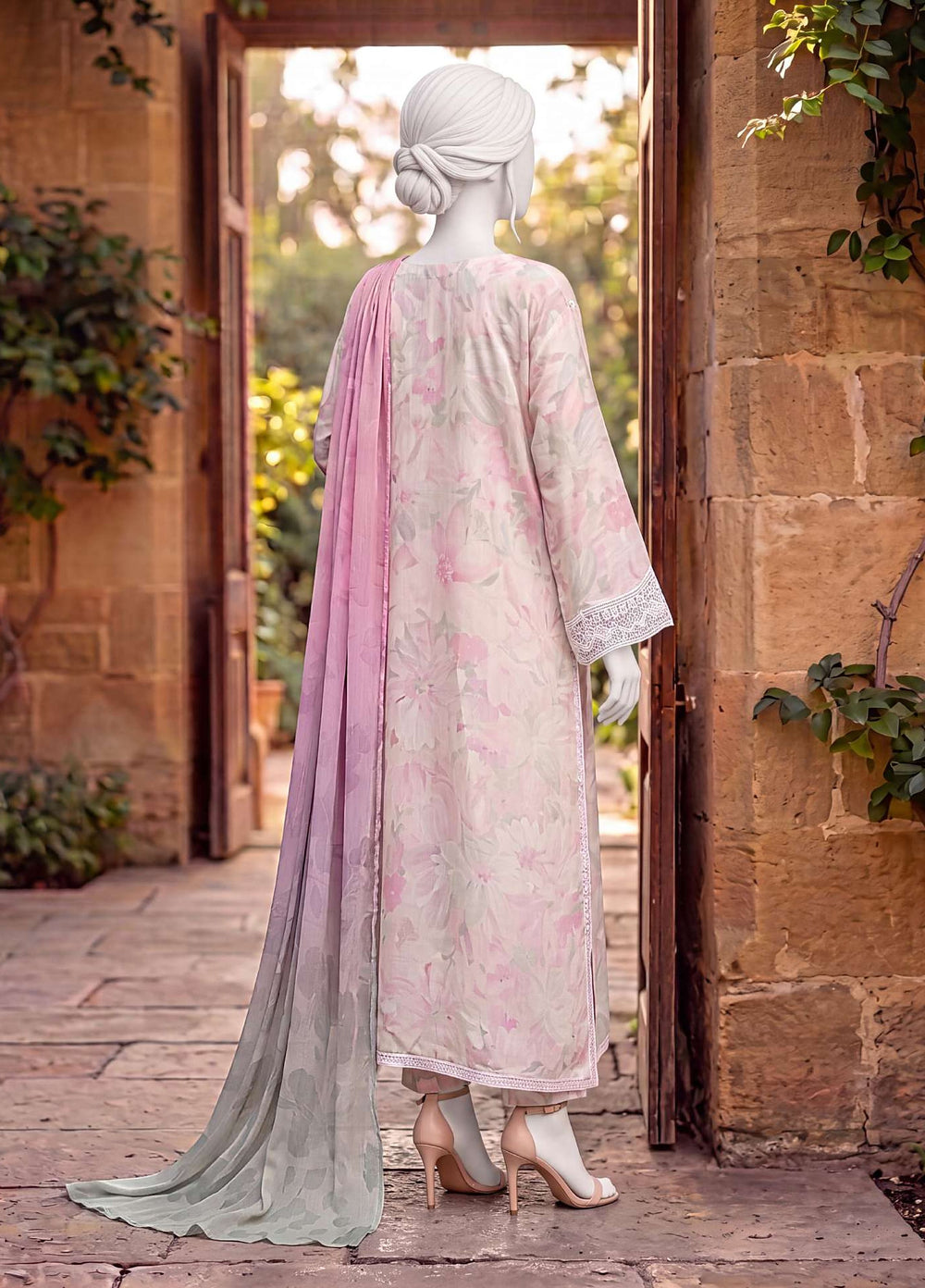 Kaftan Silk by HZ Textiles RTW Printed Rawsilk 3 Piece Suit HZ26RKS XRPE-3P-009 Carnation - Casual Collection