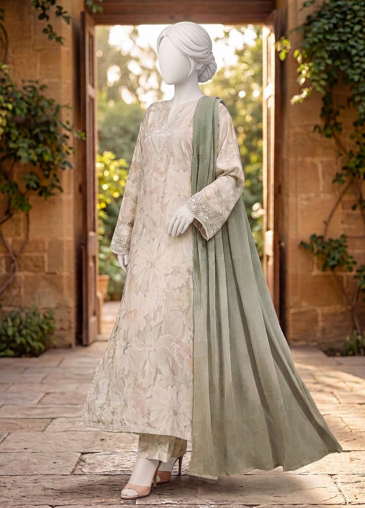 Kaftan Silk by HZ Textiles RTW Printed Rawsilk 3 Piece Suit HZ26RKS XRPE-3P-008 Ivory Crush - Casual Collection