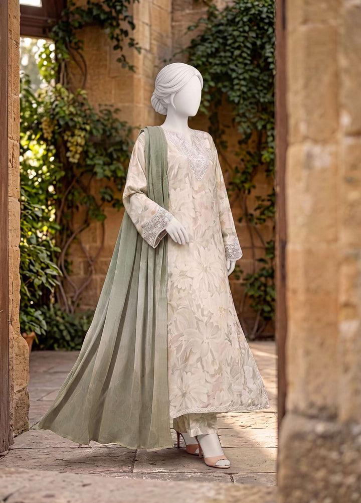 Kaftan Silk by HZ Textiles RTW Printed Rawsilk 3 Piece Suit HZ26RKS XRPE-3P-008 Ivory Crush - Casual Collection