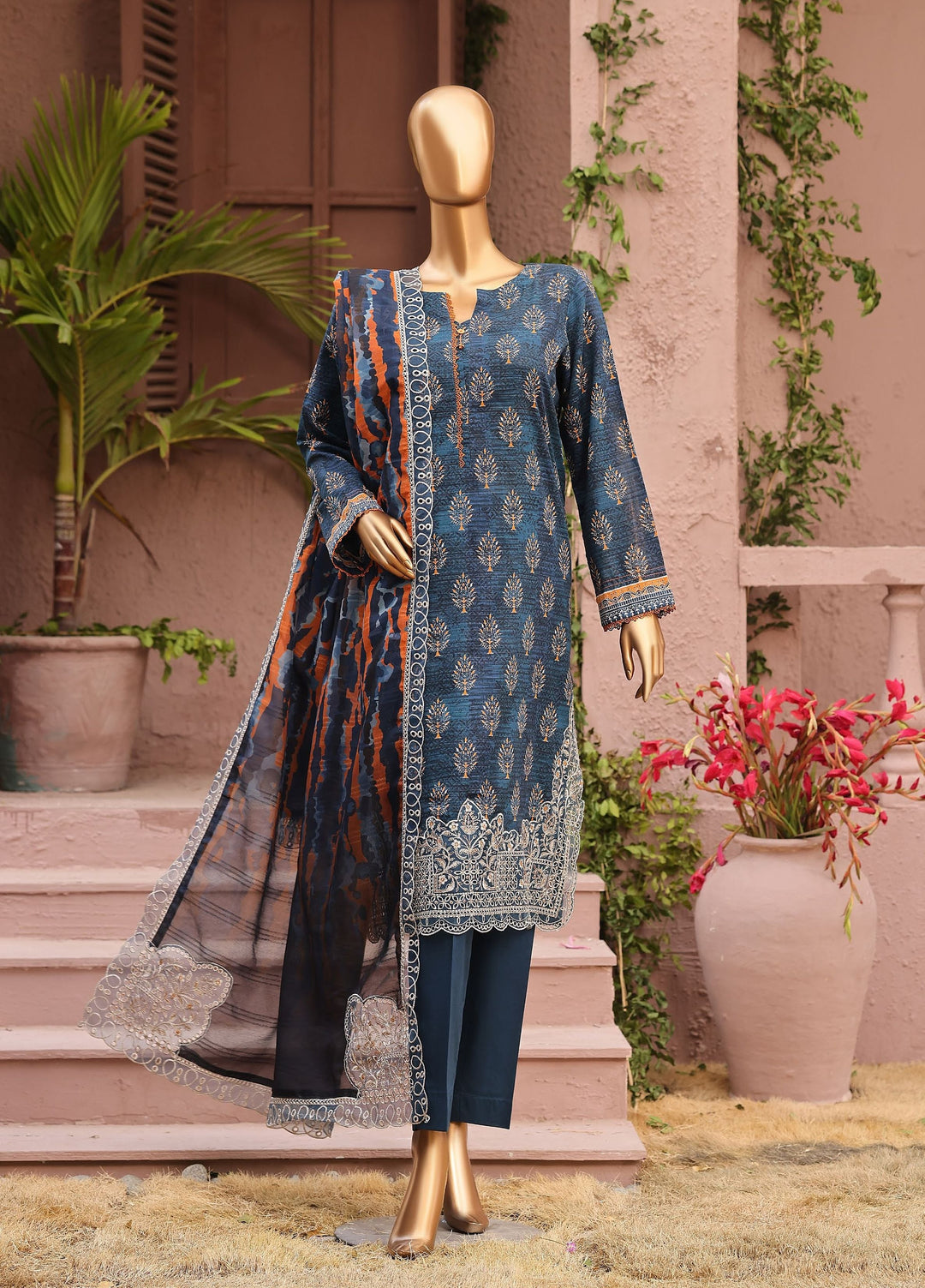 Meenakari by HZ Textiles Unstitched Embroidered Cotton 3 Piece Suit HZ26UCM MEC-1004 - Casual Collection