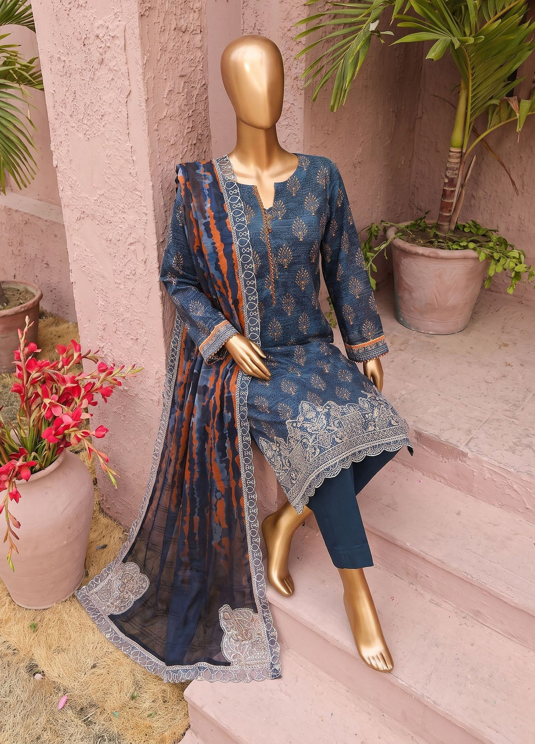 Meenakari by HZ Textiles Unstitched Embroidered Cotton 3 Piece Suit HZ26UCM MEC-1004 - Casual Collection