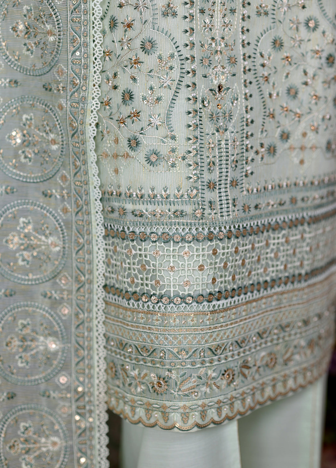 Falsafaa by HZ Textiles RTW Embroidered Organza 3 Piece Suit HZ26ULF HZK-229 Aqua - Festive Collection