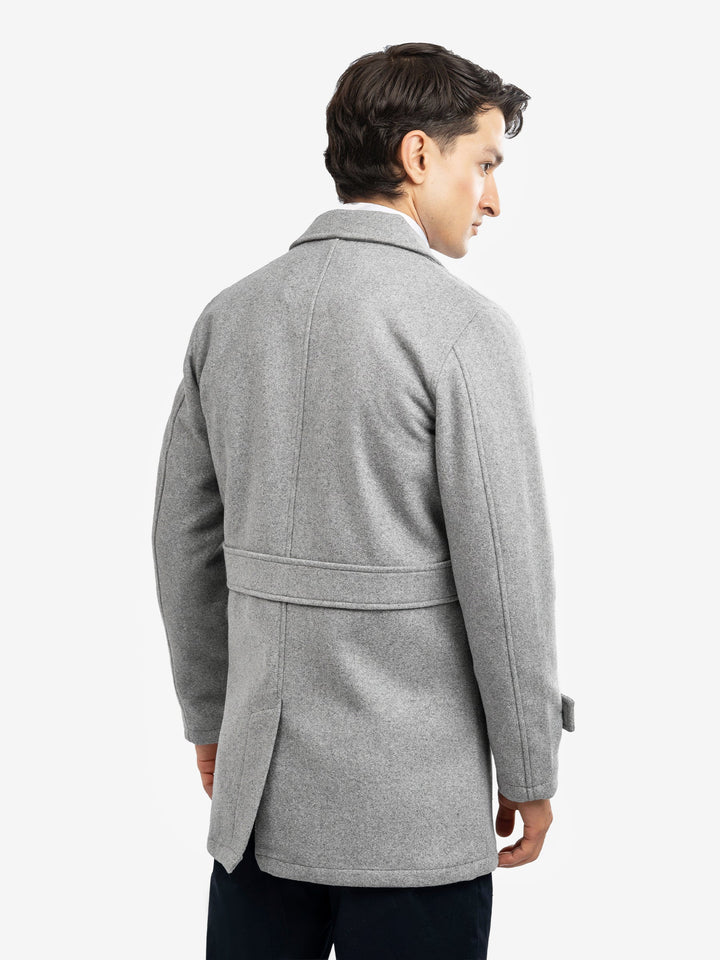 Brumano Mens RTW Solids Wool 1 Piece Heather Grey Blended Over Coat Winter Collection