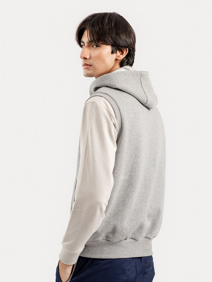 Brumano Mens RTW Solids Cotton Jacket Heather Grey Sleeveless Zipper Winter Collection