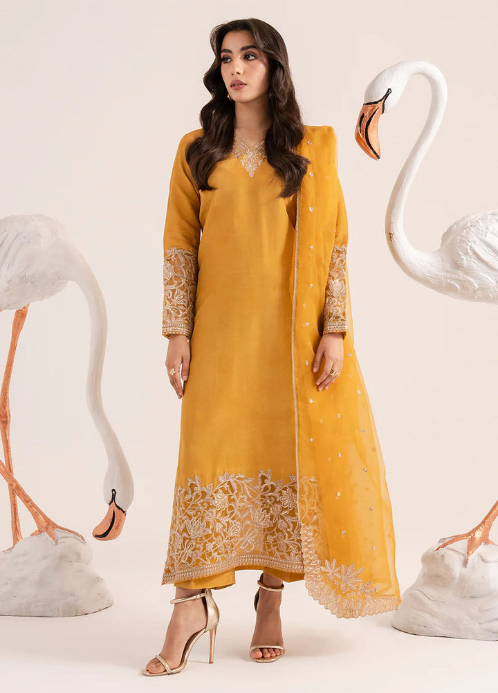 Izel Pret Embroidered Raw Silk 3 Piece Suit Honey Dew