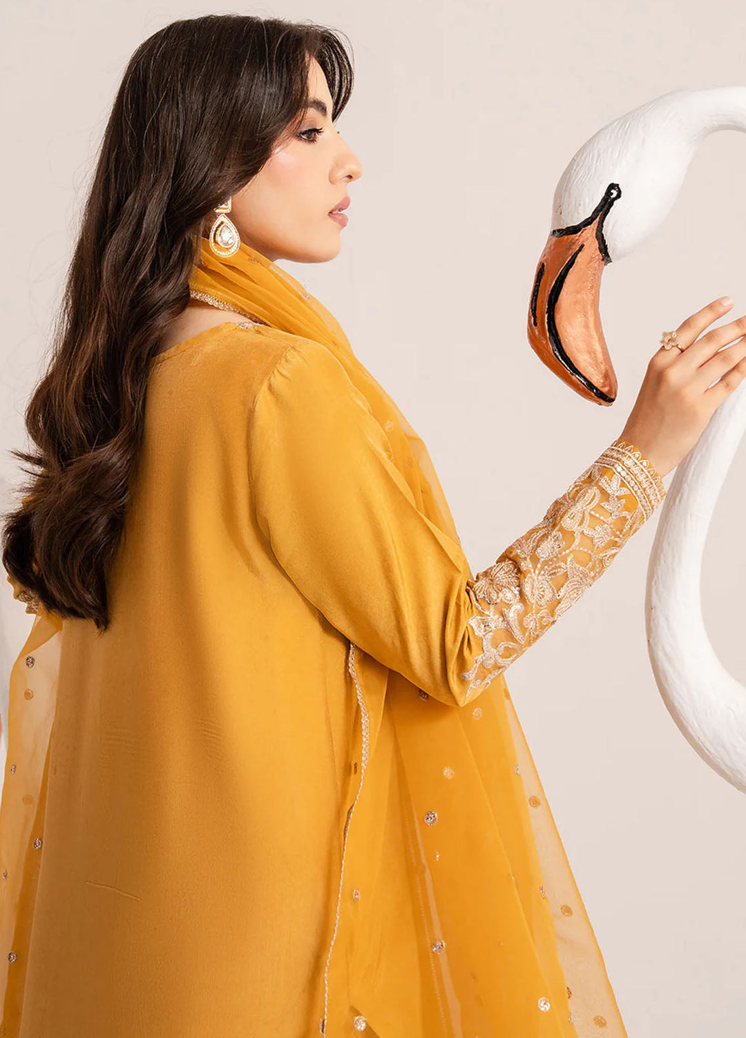 Izel Pret Embroidered Raw Silk 3 Piece Suit Honey Dew