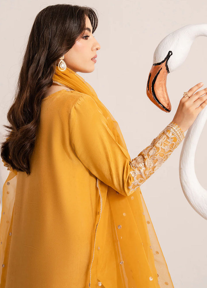 Izel Pret Embroidered Raw Silk 3 Piece Suit Honey Dew