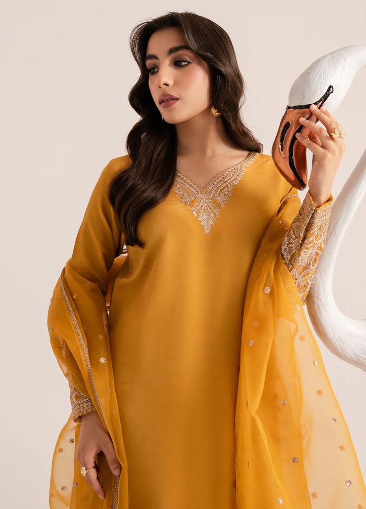 Izel Pret Embroidered Raw Silk 3 Piece Suit Honey Dew
