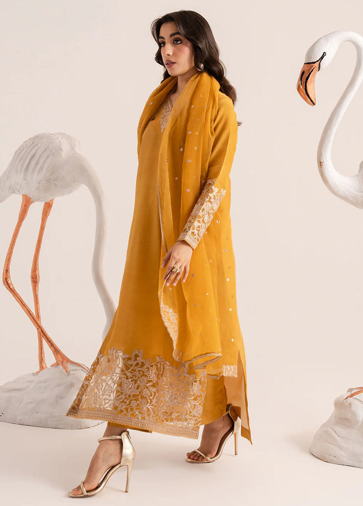 Izel Pret Embroidered Raw Silk 3 Piece Suit Honey Dew
