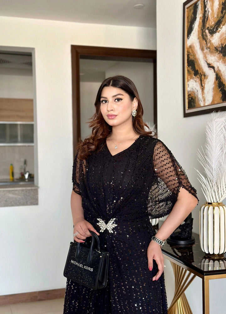 Mataish Women RTW Embossed Net 1 Piece Suit Hot Midnight Kaftan - Festive Collection