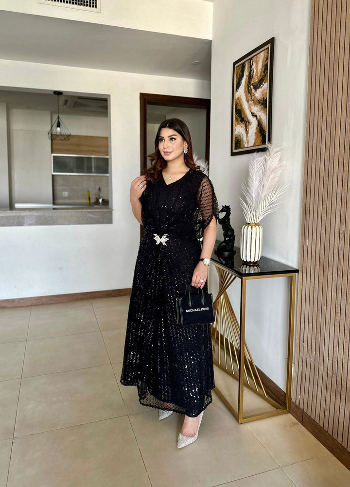 Mataish Women RTW Embossed Net 1 Piece Suit Hot Midnight Kaftan - Festive Collection