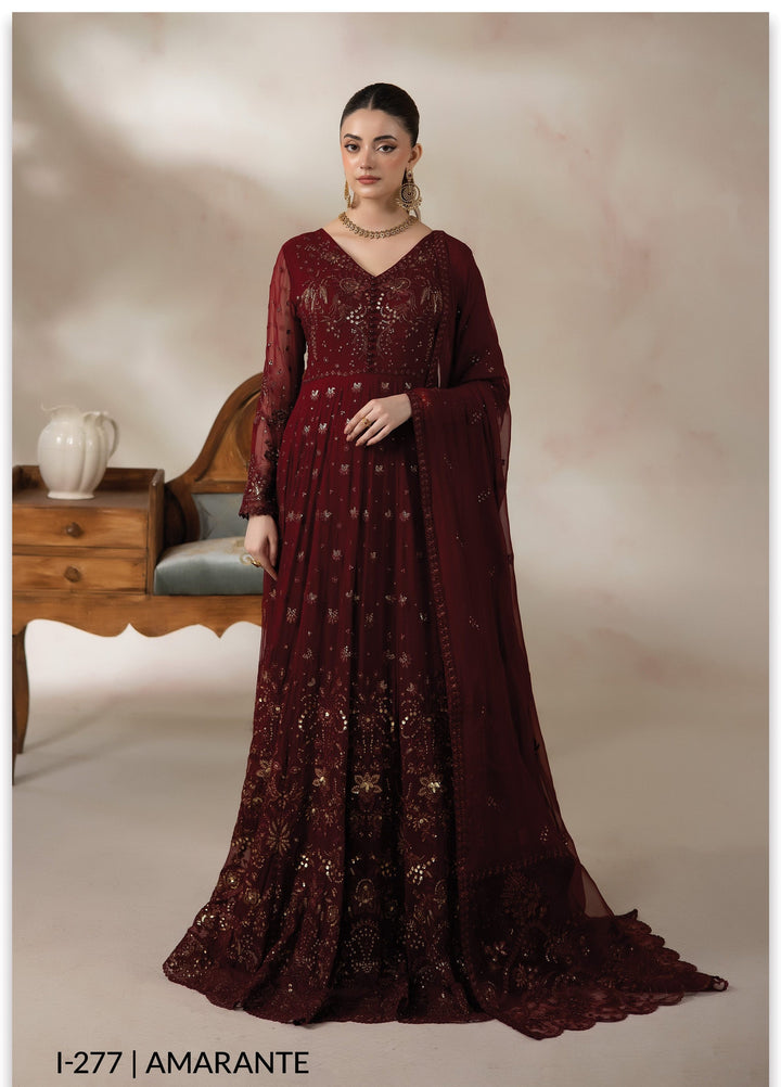 La Fiora by Imrozia Premium Unstitched Embroidered Chiffon 3 Piece Suit IP26ULC AMARANTE I-277 - Wedding Collection