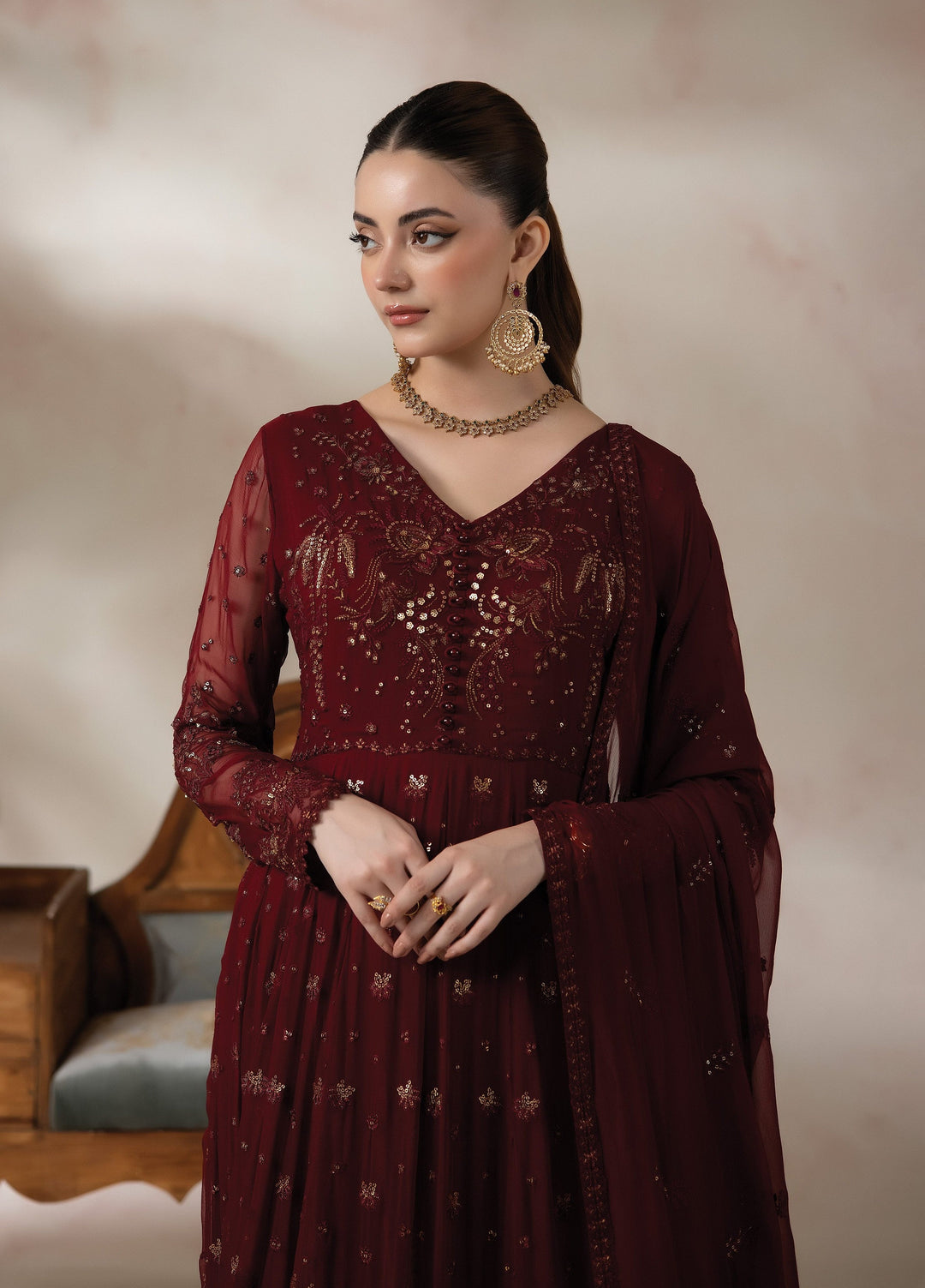 La Fiora by Imrozia Premium Unstitched Embroidered Chiffon 3 Piece Suit IP26ULC AMARANTE I-277 - Wedding Collection