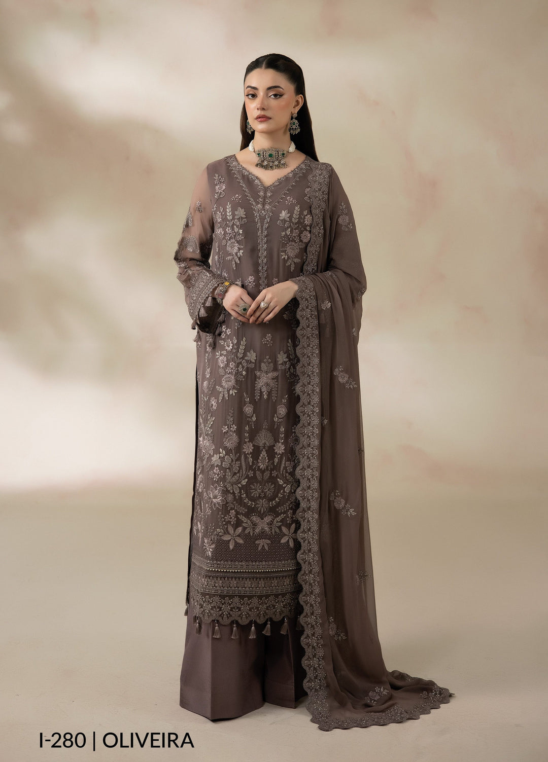 La Fiora by Imrozia Premium Unstitched Embroidered Chiffon 3 Piece Suit IP26ULC OLIVEIRA I-280 - Wedding Collection