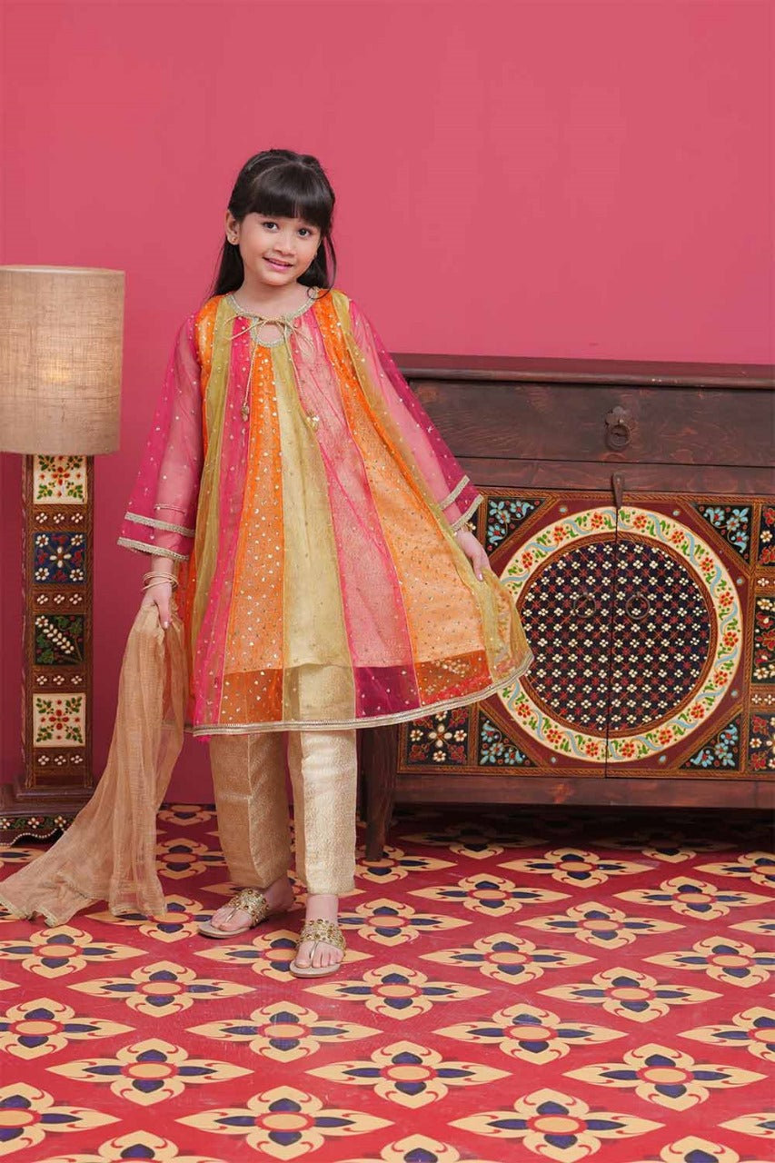 Senorita Kids RTW Multicolor and Gold Formal 3 Piece Suit Banarsi Net KDD-02095 - Winter Collection