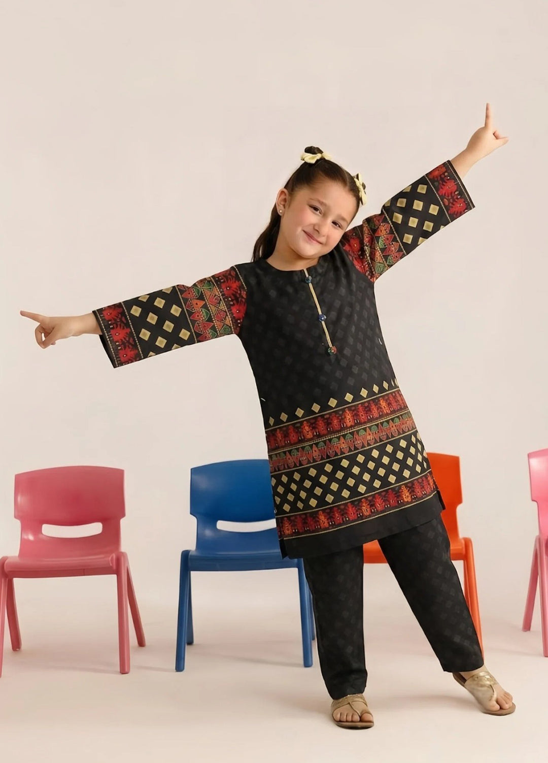 Everyday Edit by Style Up Girls RTW Printed Poly Lawn 2 Piece Suit Black Ember - Casual Collection