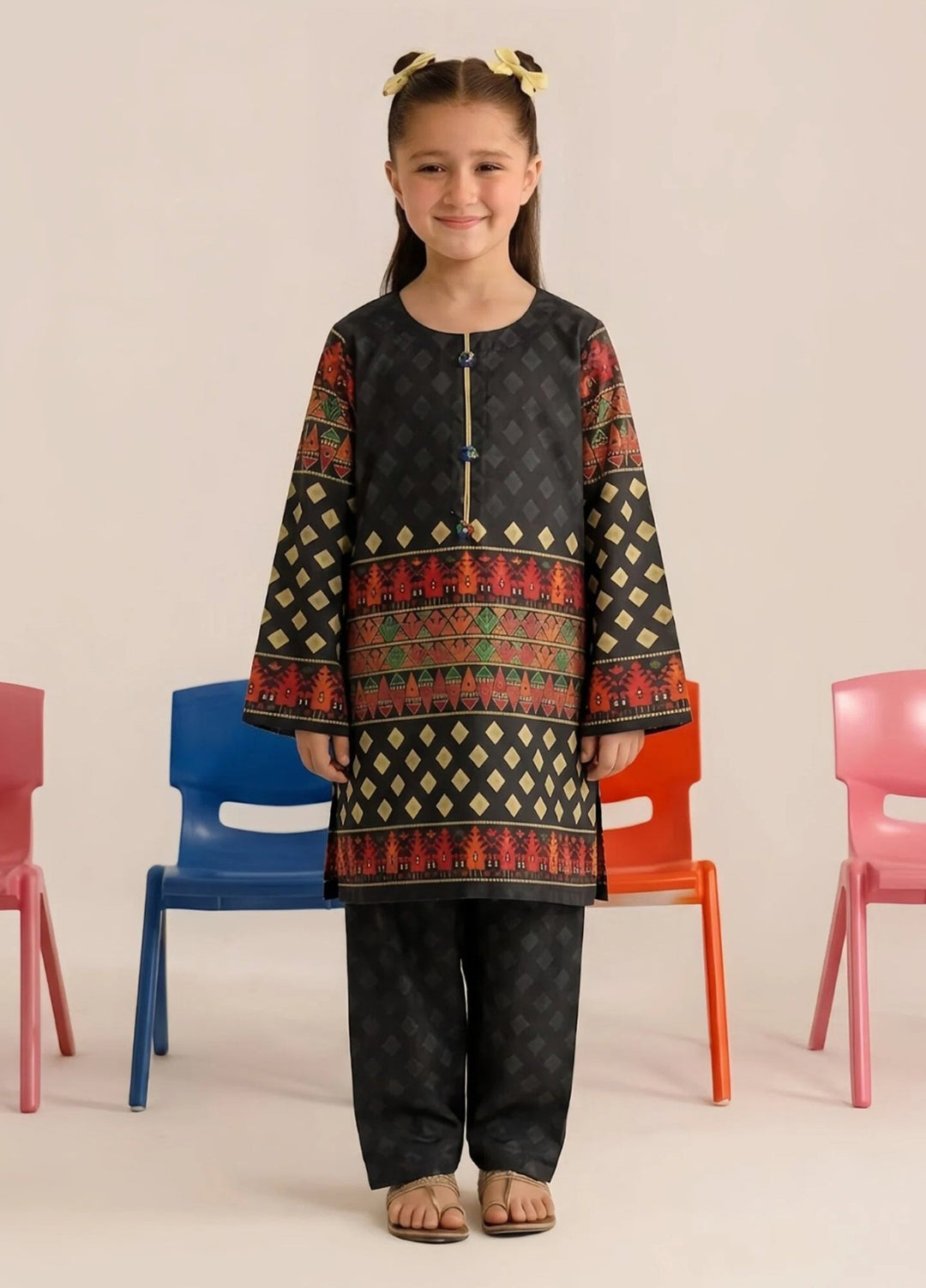 Everyday Edit by Style Up Girls RTW Printed Poly Lawn 2 Piece Suit Black Ember - Casual Collection