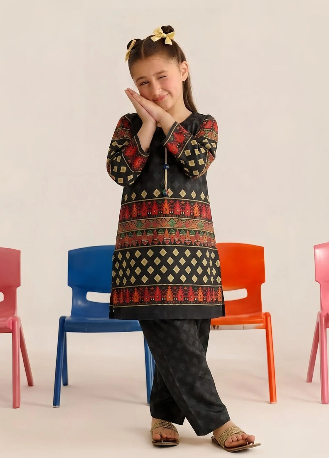 Everyday Edit by Style Up Girls RTW Printed Poly Lawn 2 Piece Suit Black Ember - Casual Collection