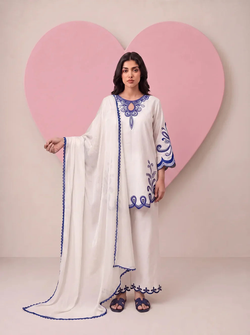 Scherezade Women RTW Embroidered Cotton Lawn 3 Piece Suit OCEANE - Casual Collection