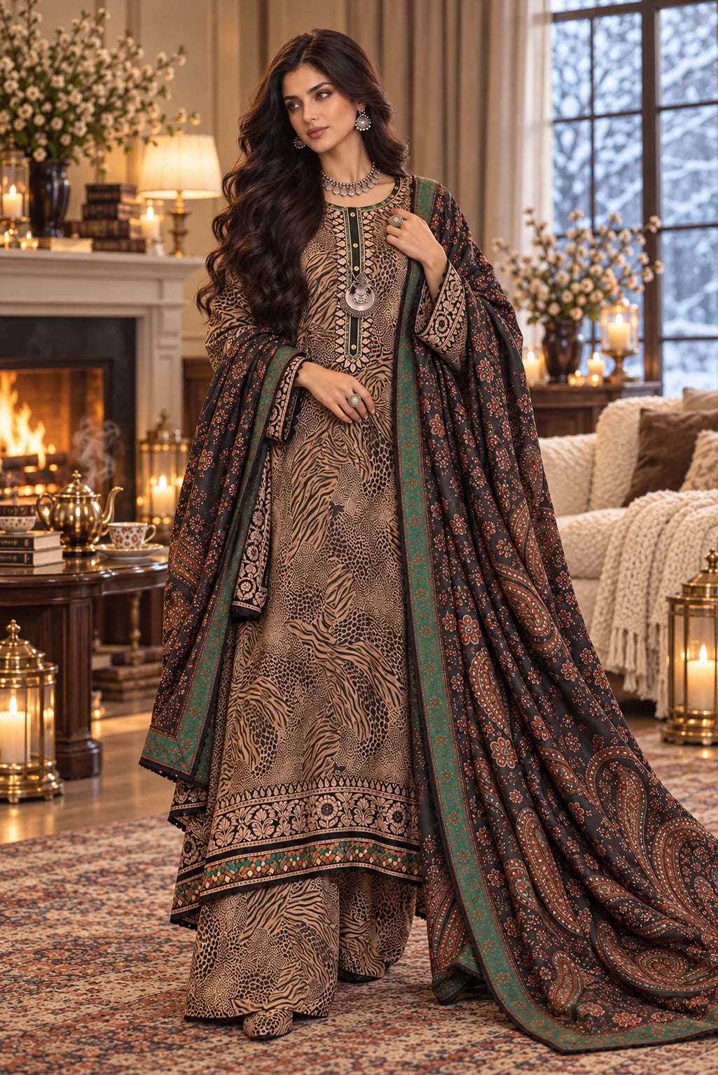 Noor by Saadia Asad Unstitched Printed Linen 3 Piece Suit SA26UNL D1 A - Winter Collection